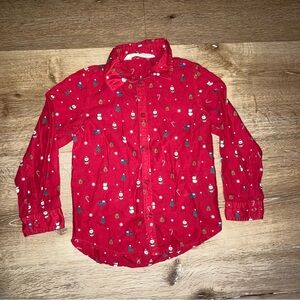 H&M Boys Red Button Down Shirt with Festive Print Christmas,Reindeer Size 5T